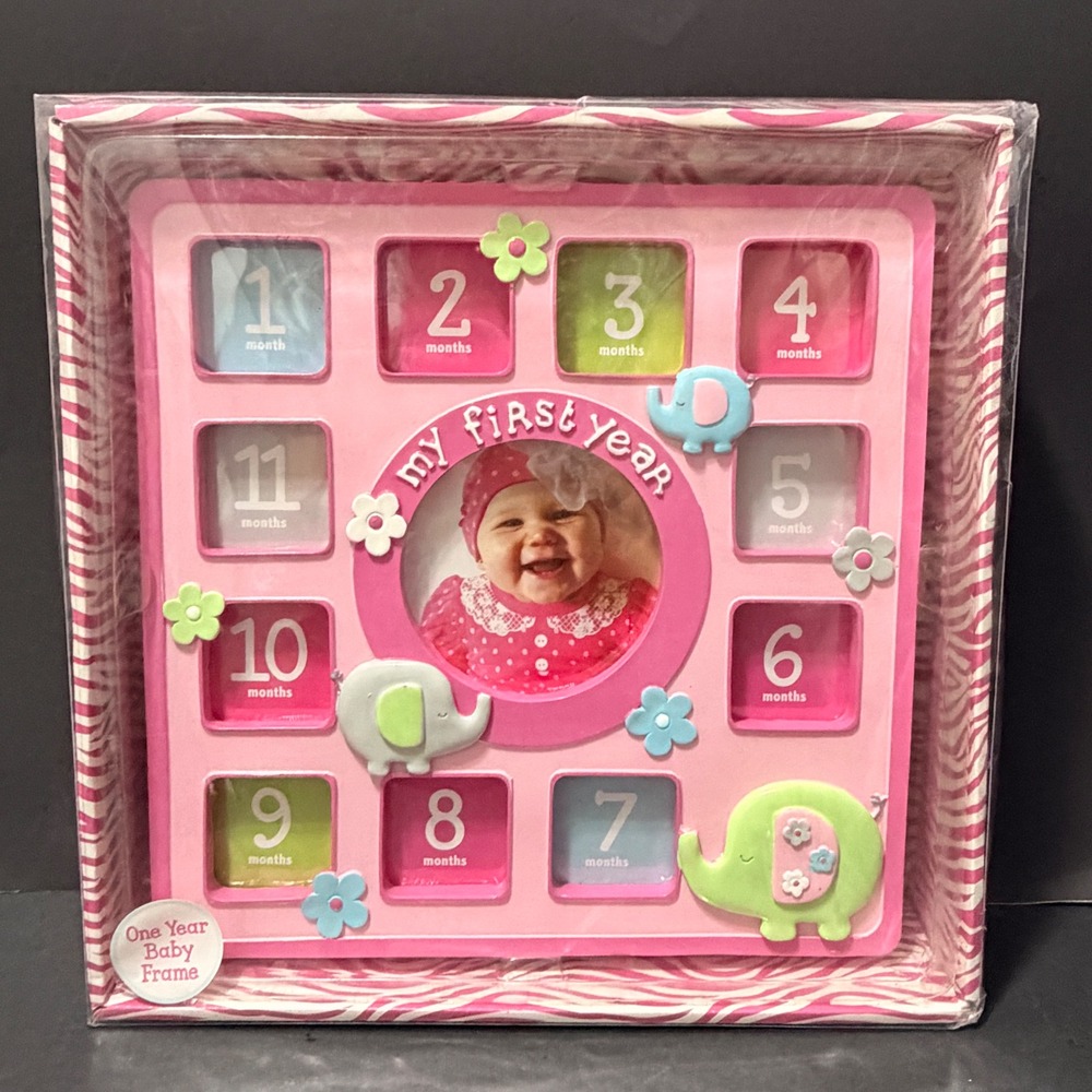 Baby Essentials Pink Resin My First Year 12 Month Milestone Picture Frame New